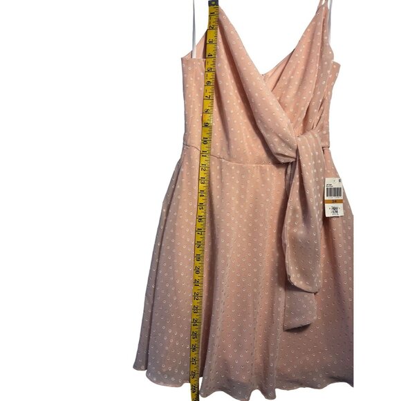 Pink Polka Dot Sleeveless Wrap Dress With Bow Detail & Zipper Closure - Picture 10 of 14